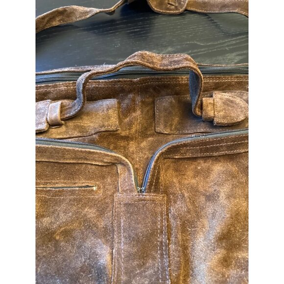 Brown Suede Duffle Weekender Satchel Made in Uruguay Collapsible - Picture 7 of 10